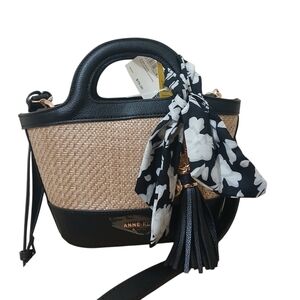 Anne Klein Black and Tan Mini Bag with Floral Accent